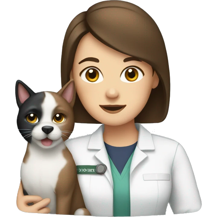 Brunette  vet with a cat and a dog emoji