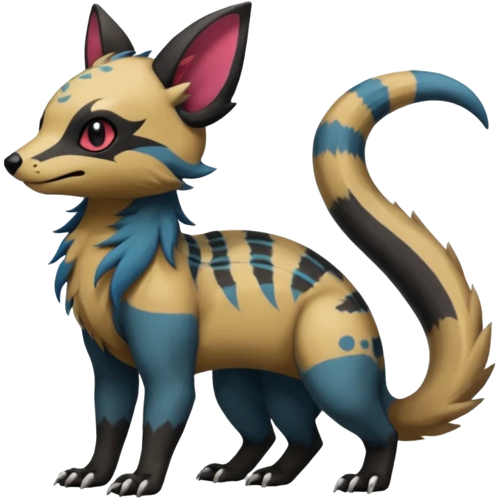 Rare exotic cute epic aesthetic gothic colorful Salandit-Eevee-Civet-species-Fakemon-hybrid-creature, with markings, full body emoji