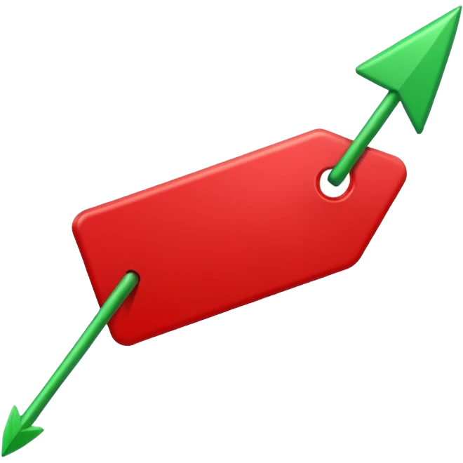 Tag vermelha com uma flecha pra cima verde do lado emoji