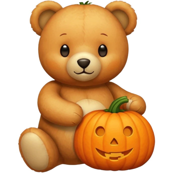 Soft teddy bear holding a pumpkin  emoji