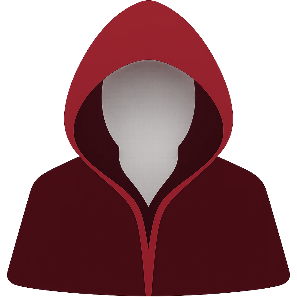 Convert to a color icon style with a hooded figure in a dark red cloak, mysterious and dramatic lighting, emphasizing deep red and black tones, no background. emoji