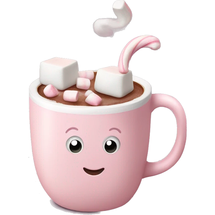 Light Pink mug of hot chocolate with marshmallows  emoji