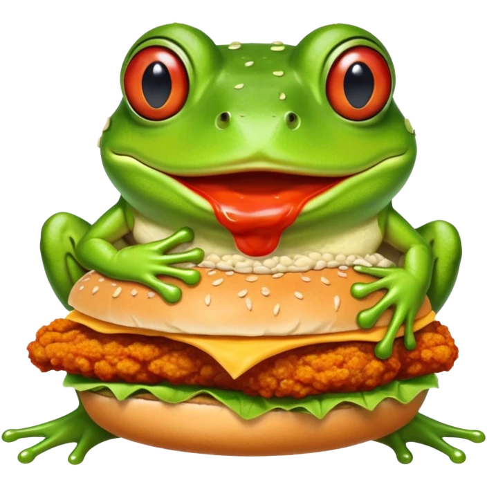 Frog eating spicy chicken sandwich  emoji