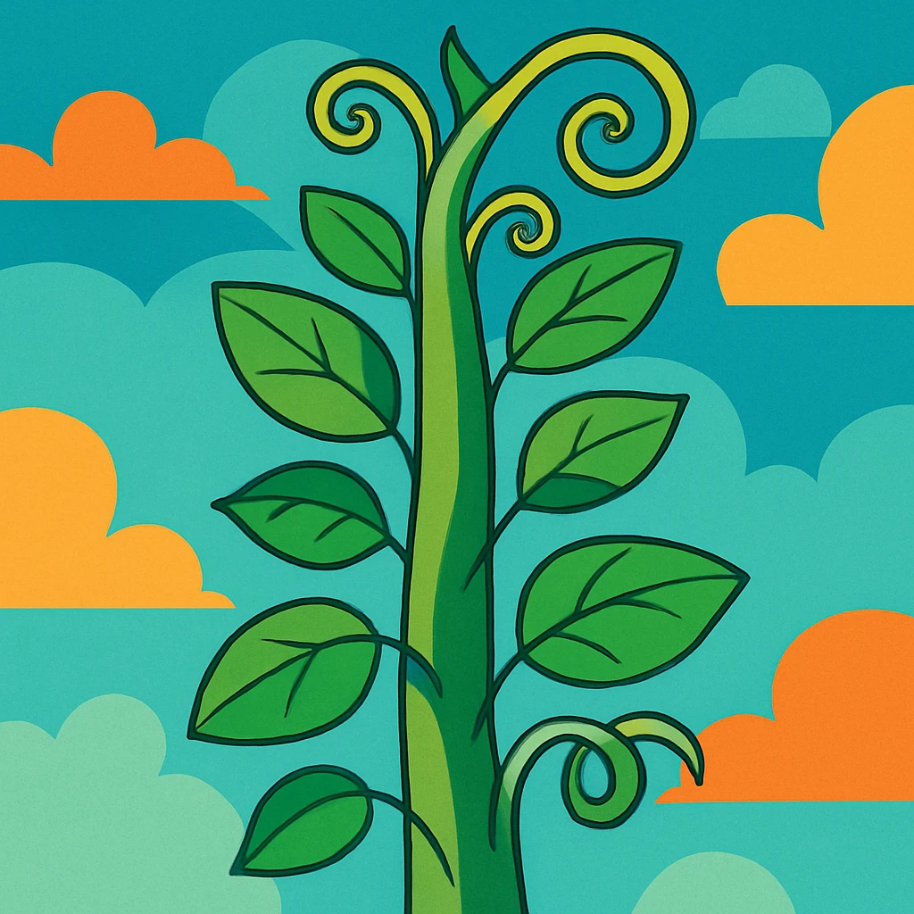 whimsical tall green beanstalk plant with leaves and curling tendrils emoji