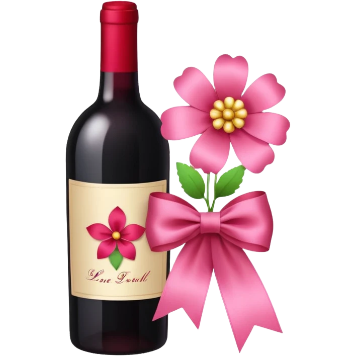 a ribbon decoration and flower decoration on a wine bottle emoji