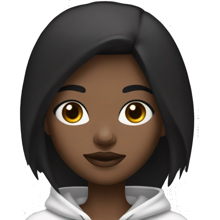 Girl middle length black hush cut hair and wear black hoodie and white skin and black eyes with eyeline emoji