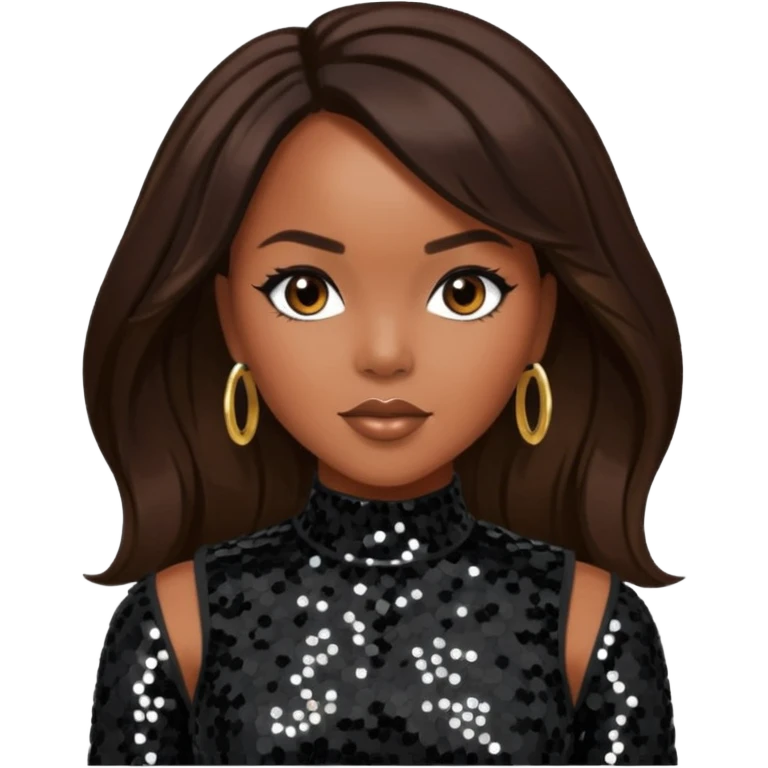 LeToya Luckett with long dark brown hair, black sequin outfit emoji