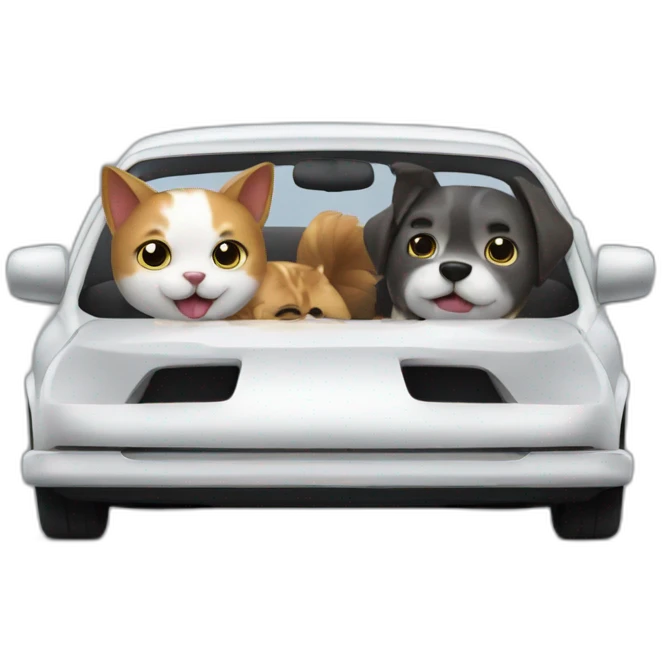 Cat and dog driving a car emoji