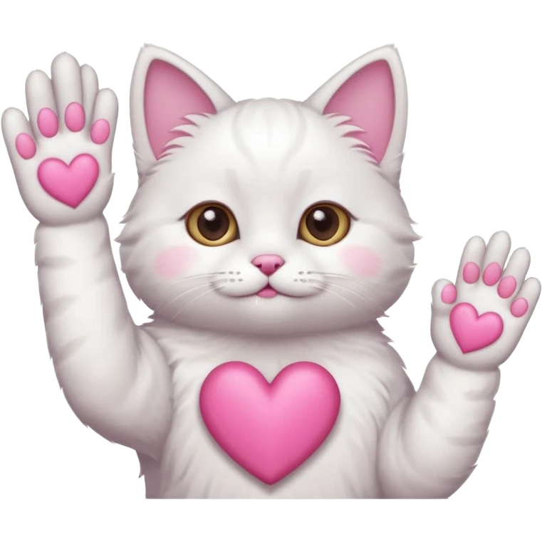 Cute white cat making heart shape with his hand above the head emoji