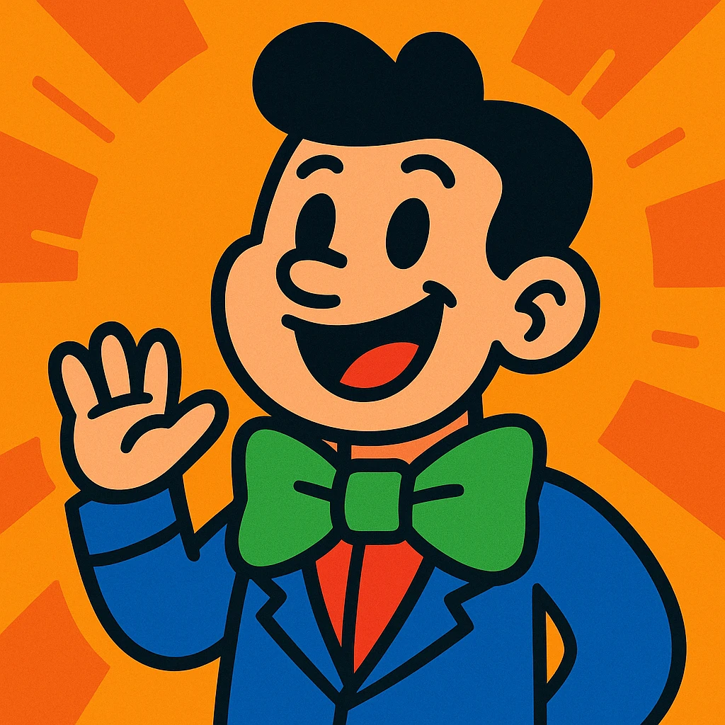 person with a prominent green bowtie, playful cartoon style emoji