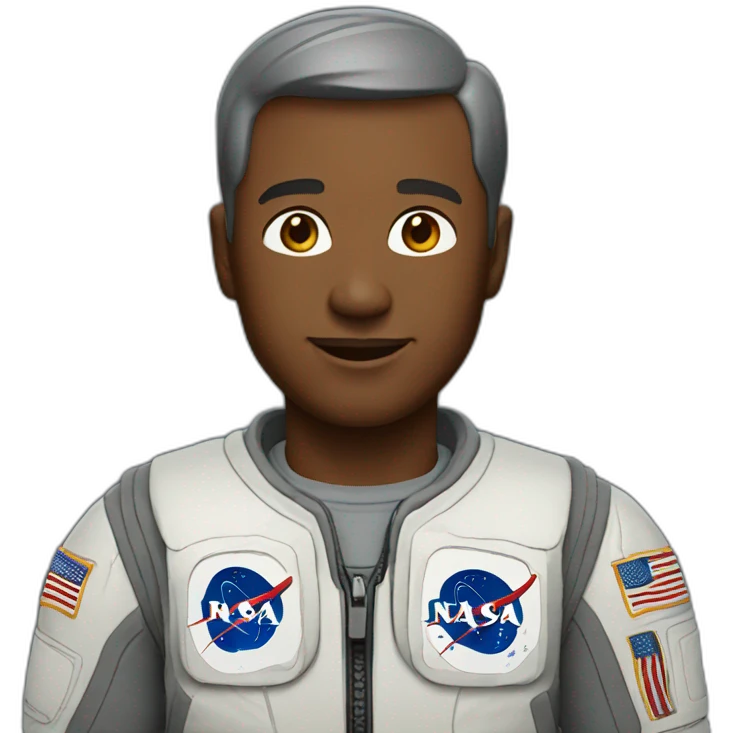 man with short hair with gray nasa t-shirt emoji