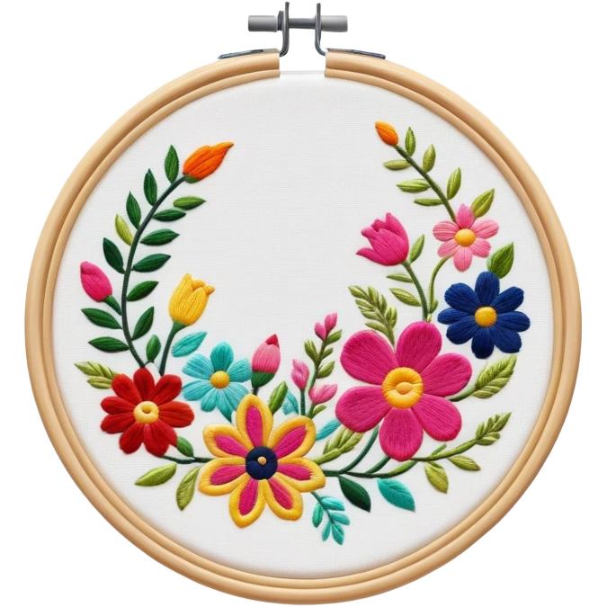 embroidery hoop with colorful floral pattern emoji
