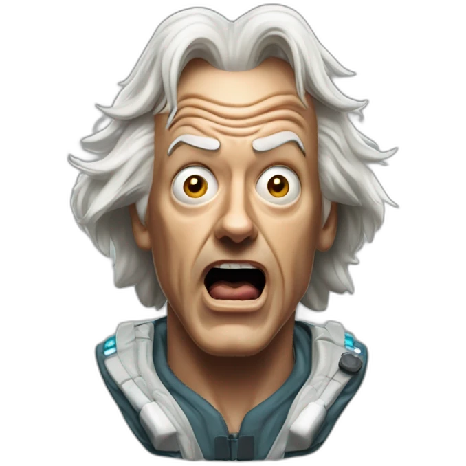 Doc brown from back to the future looking shocked and his mouth wide open. No eye-ware. Wearing a radiation suit. emoji