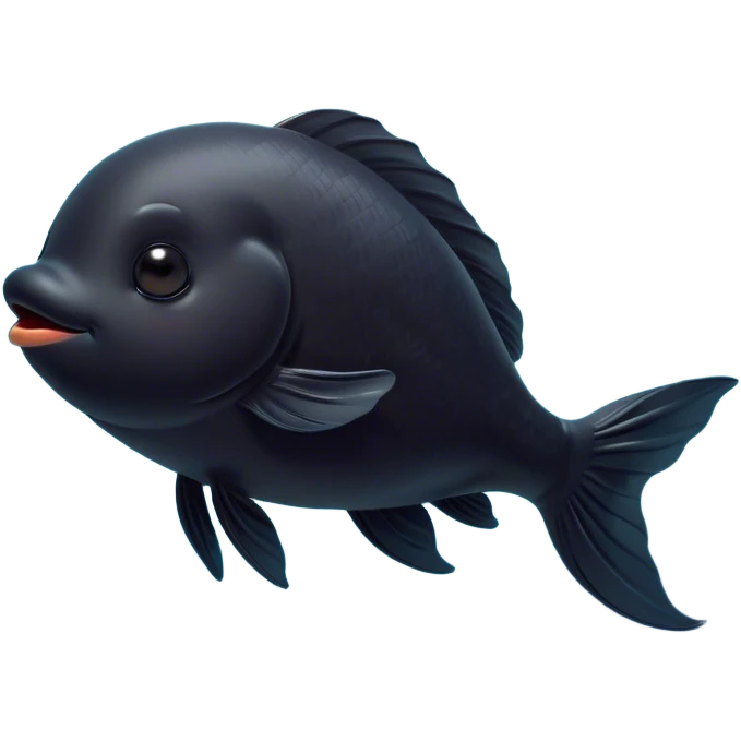 Meme-Worthy Cute Sleeping Black Goldfish Portrait Emoji, Head resting peacefully with a contented smile, showcasing a streamlined, graceful body and a luxuriously soft deep black hue, eyes closed in a serene, floating nap, Simplified yet hilariously adorable features, highly detailed, glowing with a soft, drowsy light, high shine, relaxed and utterly lovable, stylized with an air of playful laziness, bright and heartwarming, soft glowing outline, capturing the essence of a comically sleepy goldfish, so meme-worthy it feels like it could instantly become the next viral sensation of adorable slumber! emoji