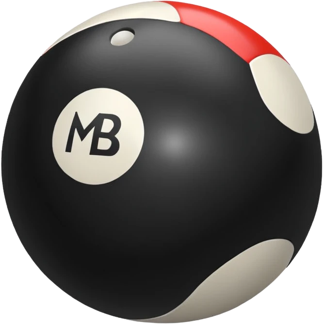 Pool ball back ball with the “MB” written on it. emoji