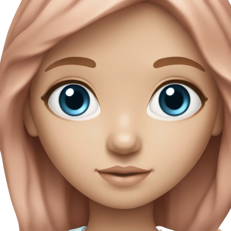 ocean blue doll eyes, brown auburn hair, feminine, pink, girl, angelic emoji