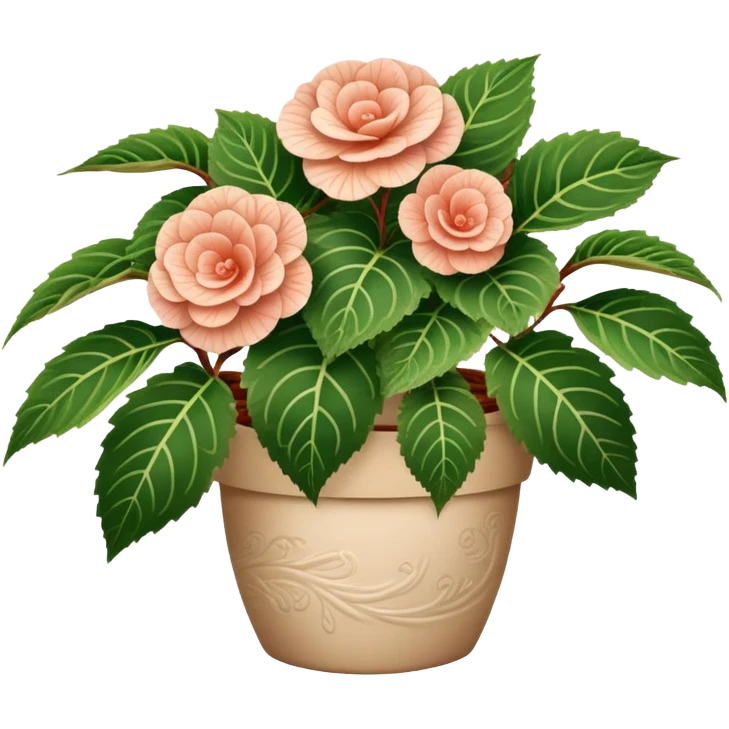 Begonia Rex in a beige pot with spiral pattern leaves emoji