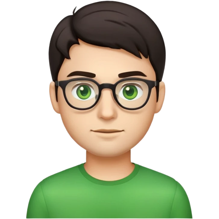 simple young male emoji with dark hair, glasses, green eyes, slight stubble emoji
