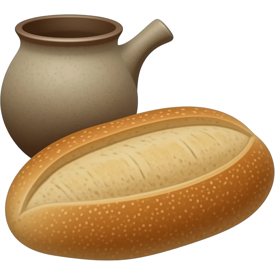 a bottle of salt (salt cellar) and a loaf of peasant bread - still life compositio emoji