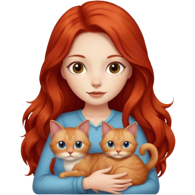 Red long hair girl holding fluffy siamese cat  emoji