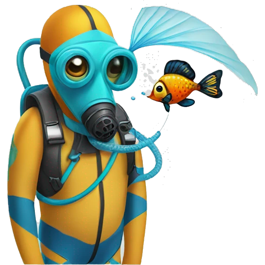 Fish wearing a snorkling mask and breathing tube while holding a butterfly net emoji