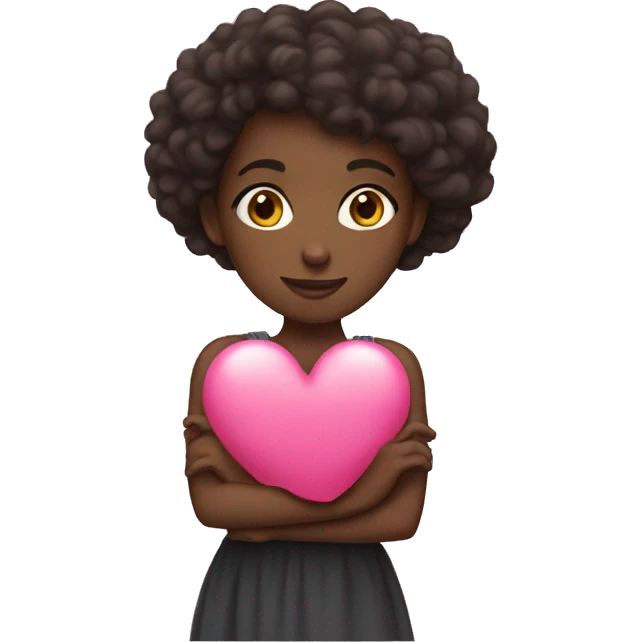 A black girl holding a a pink heart emoji