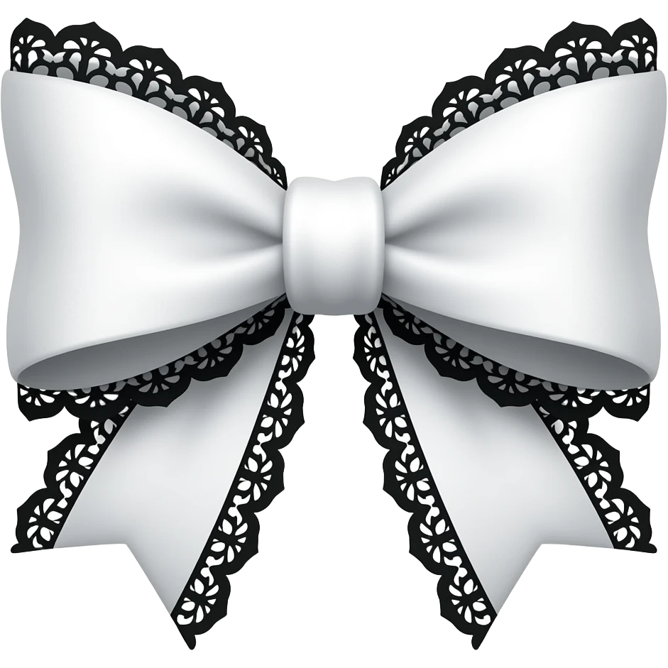 3D emoji gothic bow, white velvet, silver filigree, black lace trim emoji