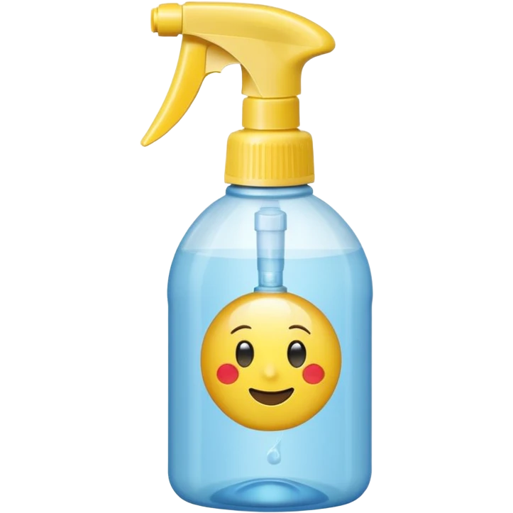 plastic spray bottle with simple trigger top and translucent body filled with clear liquid, practical shape, subtle grip texture on neck, no branding, slight reflection on plastic, no label, no cloth, no surface, soft lighting, subtle shadows, emoji scale emoji