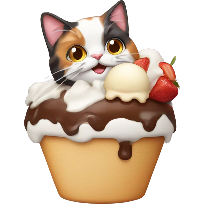 calico cat with icecream sundae  emoji