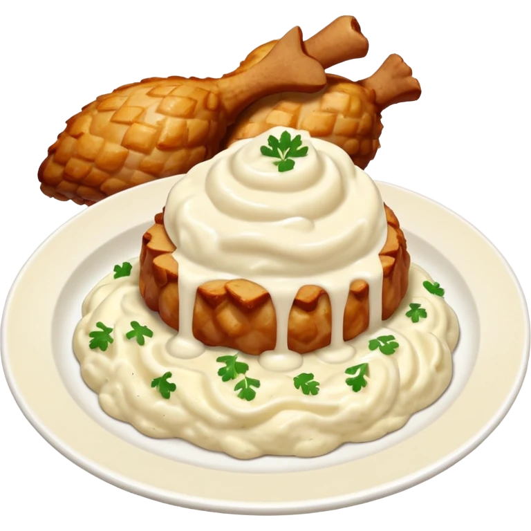 chicken chunks with alfredo sauce and mashed potatoes on the side emoji