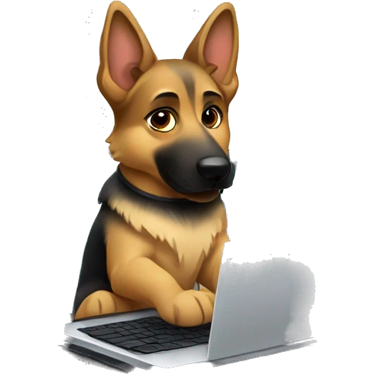 German shepherd working on a laptop emoji