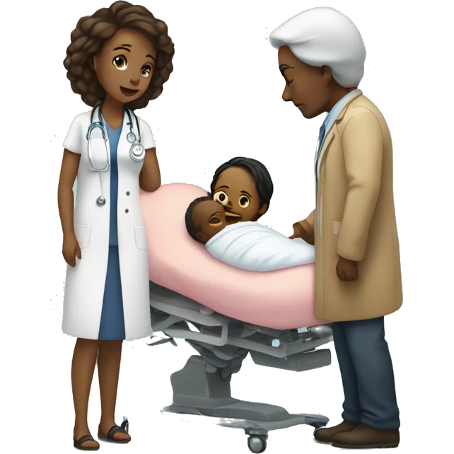 a woman gives birth and doctors stand nearby emoji