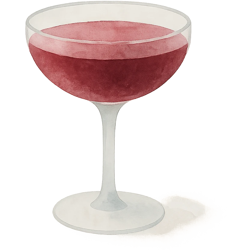 cocktail glass with burgundy-colored drink emoji