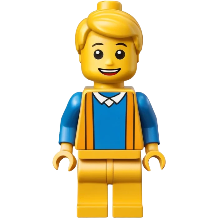 LEGO minifigure, classic yellow face, simple blocky body, smiling expression emoji