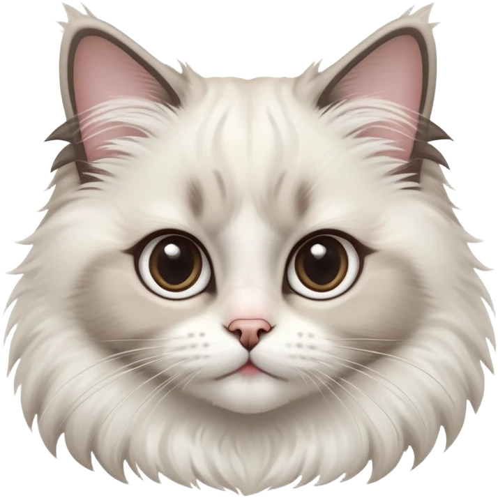 cinematic-adorable-big-eyed-fluffy-ragdoll-cat-portrait-emoji,-head-tilted-playfully-with-a-sweet-expression,-fluffy-white and grey-fur,-simplified-yet-irresistibly-cute-features-with-large,-expression,  emoji
