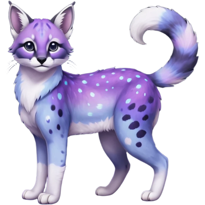Colorful black-violet-indigo-purple-gradients nebulae nebula starry galactical shiny white-stars-spotted glorious iridescent divine exotic cute cool beautiful realistic caracal-civet-sergal-vernid-Trico-animal-Fakémon-hybrid-fursona (full body) emoji