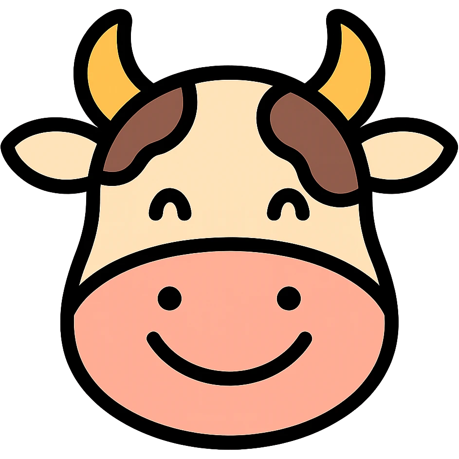 smiling cow, color outline icon style emoji