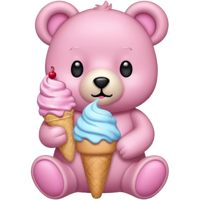 Pink teddy bear with ice cream emoji