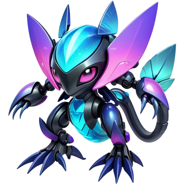  Epic legendary rare mechanical Shiny sparkly transparent bioluminescent luminescent vibrant bright pastel dark exotic iridescent colorful gradients futuristic modern metallic glossy glittery fantasy-cyber-Protogen-Fakémon-Pokémon-Vernid-creature emoji