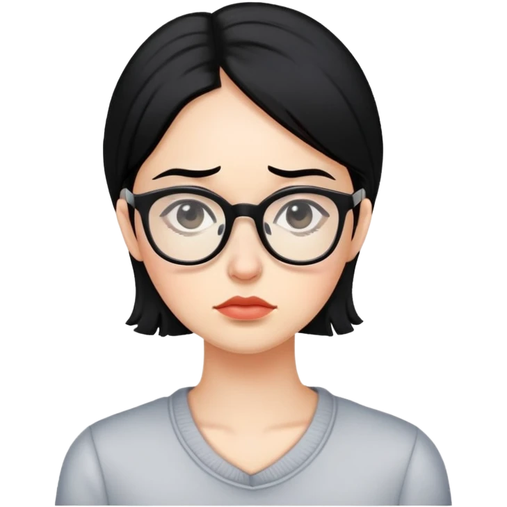 "- Nữ
- 30 tuổi
- Da trắng
- Tóc đen
- Đeo kính
- Mặt buồn
" emoji