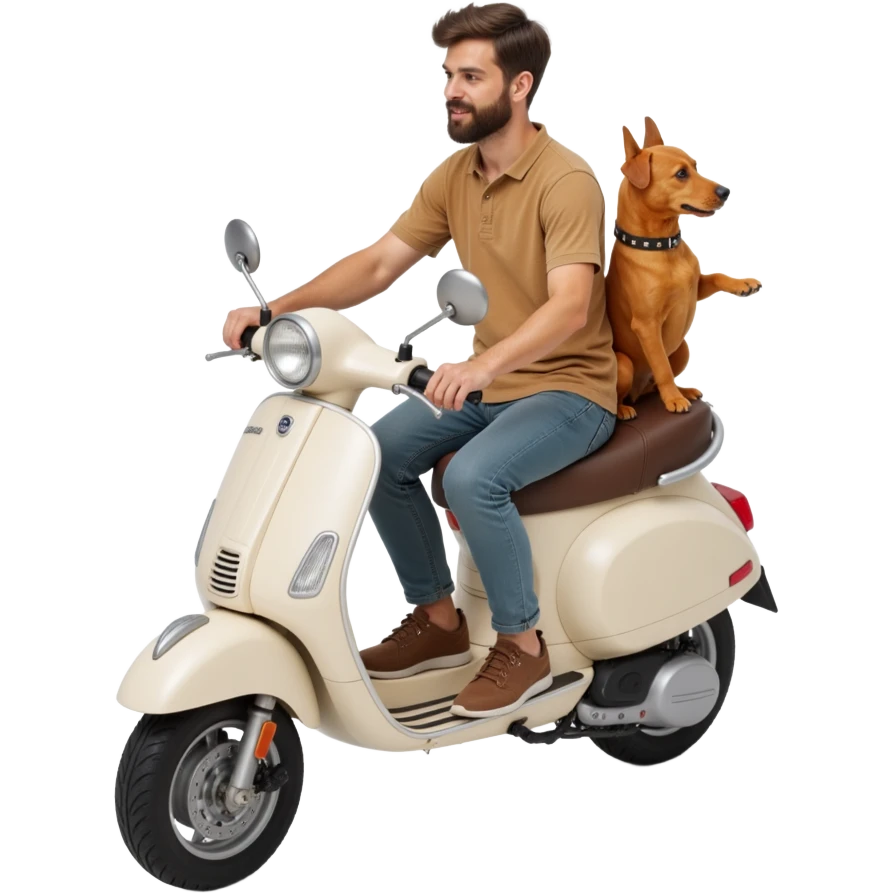 man and his pet dog riding a vespa emoji