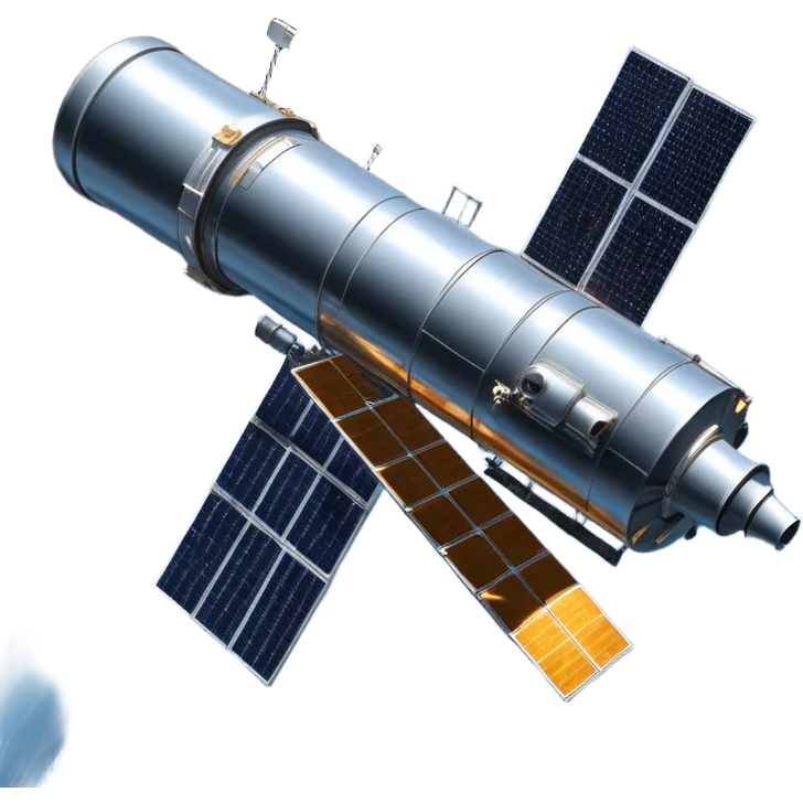 cinematic-realistic-hubble-space-telescope-emoji, an awe-inspiring, ultra-detailed depiction of the Hubble Space Telescope floating in space, its large, reflective metallic surface gleaming against the backdrop of the infinite blackness. The telescope's vast solar panels extend outwards, catching the light from distant stars, while its intricate, cylindrical body showcases advanced, precise engineering. The telescope's large, hexagonal lens is pointed towards the cosmos, surrounded by mechanical components, wires, and sensors. The detailed textures of the telescope’s metallic exterior, the shiny reflective coating, and the intricate grid-like solar panels are sharply contrasted against the void of space, with distant stars and nebulae faintly visible in the background, adding to the sense of scale and technological marvel; rendered with extreme realism and attention to detail. emoji