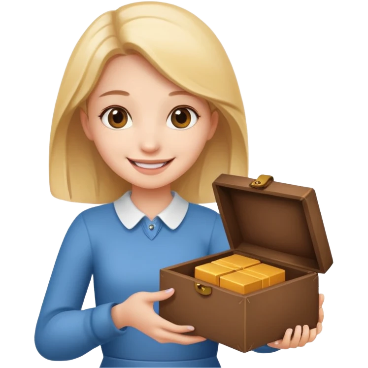 A smiling girl holding a beautiful box in her hand emoji