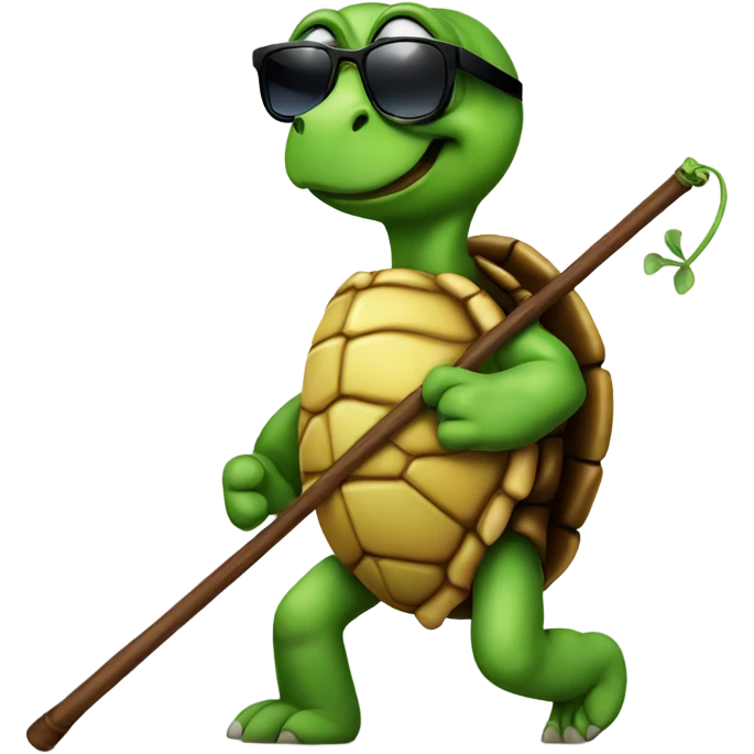 Turtle walking upright with a cane and sunglasses emoji