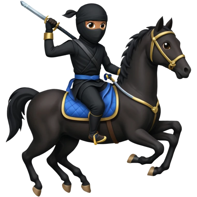 ninja riding horse wearing racing cloth black emoji