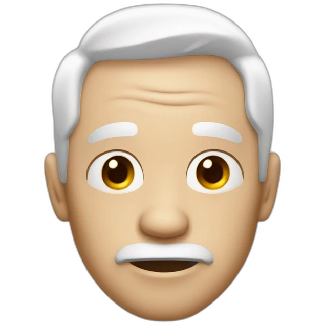 Man looking emotionless or depressed, white short hair, white skin, red nose and wrinkled emoji