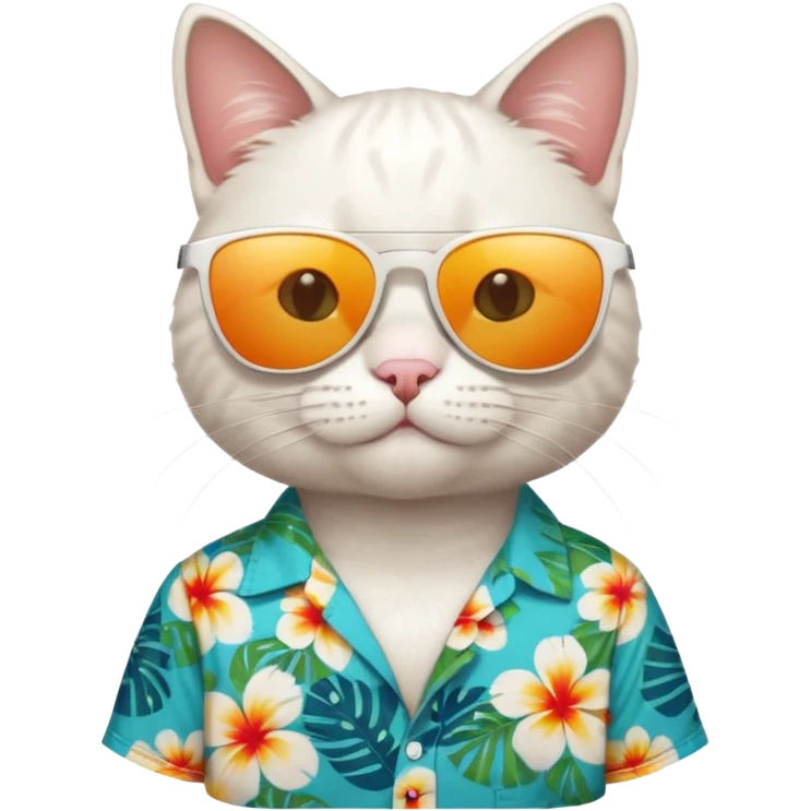 white Cat – relaxed with sunglasses and bright aloha shirt emoji