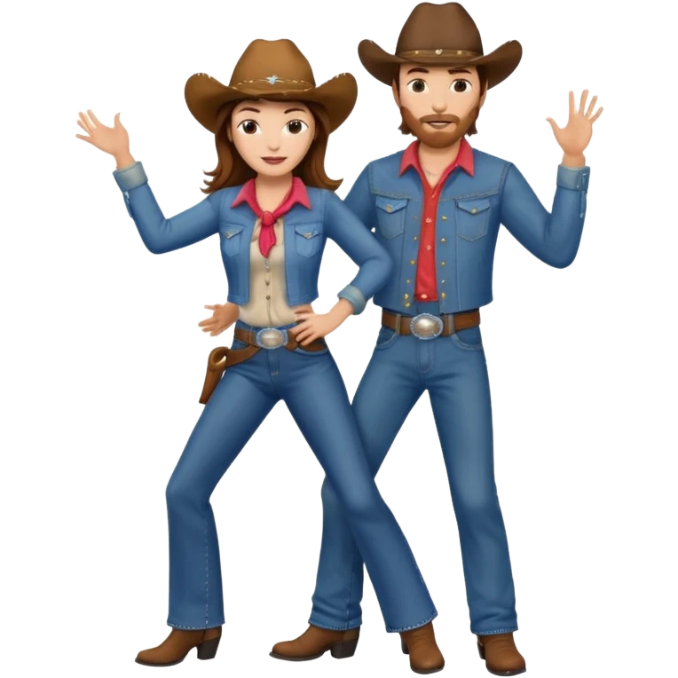 brown hair cowboy couple dancing boogie emoji