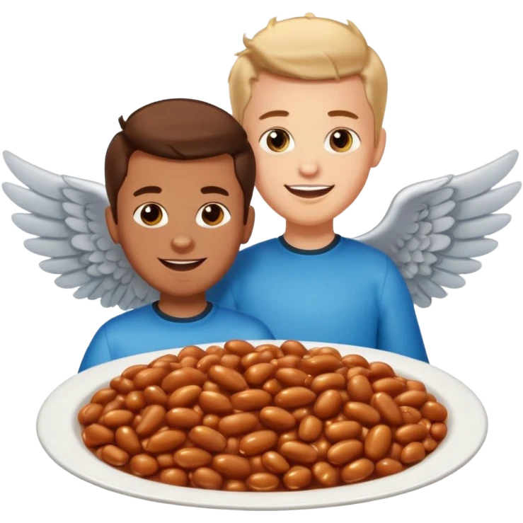 Create baked beans with wings on them with teenager boys people’s faces on them  emoji