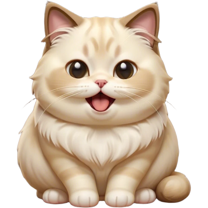Cinematic Cute Chubby Ragdoll Cat Portrait Emoji, Head tilted playfully and yawning, round and plump body with soft, silky fur in a mix of light and darker points, Simplified yet adorable features, highly detailed, glowing with a warm, friendly glow, high shine, curious yet calm, stylized with a touch of whimsy, bright and endearing, soft glowing outline, capturing the essence of a mischievous yet loving and lazy kitty, so cute it feels like it could stretch out of the screen and cuddle! emoji